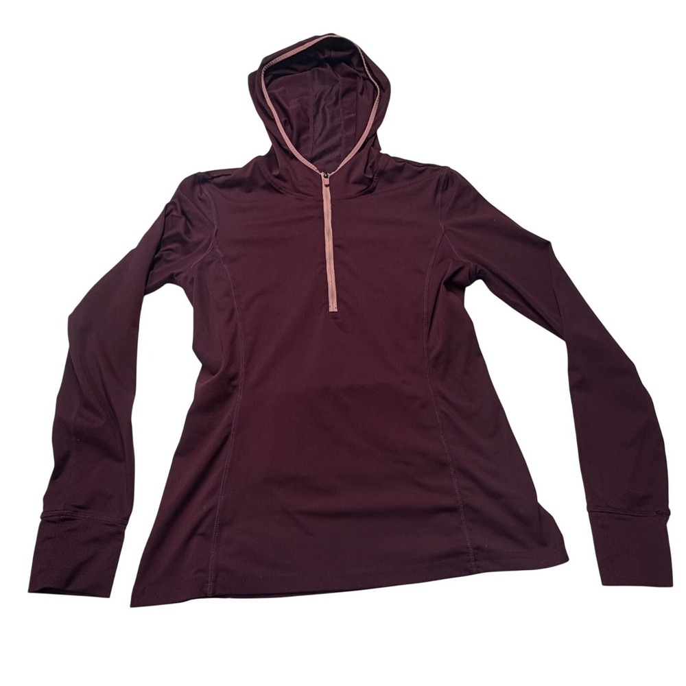 Fabletics Half Zip Hoodie Burgundy Athletic Long Sleeve Running Top Womens M - Picture 2 of 8